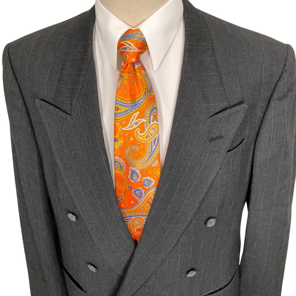 Nino Cerruti Blazer Mens 42R Charcoal Gray Double Breasted Pinstripe Luxury Wool